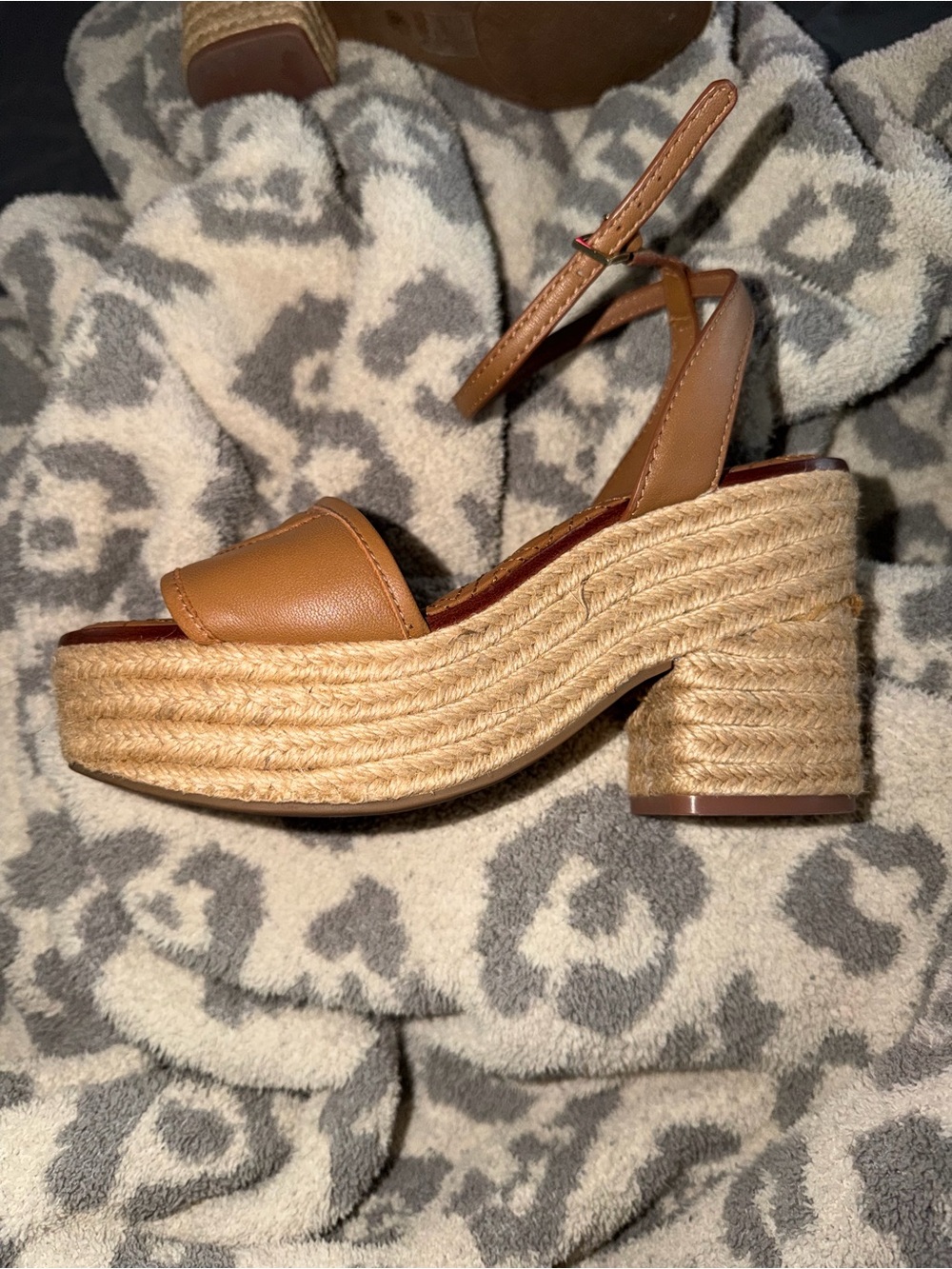 Tory Burch Tan Leather Espadrille Wedge Sandals - Picture 10 of 13